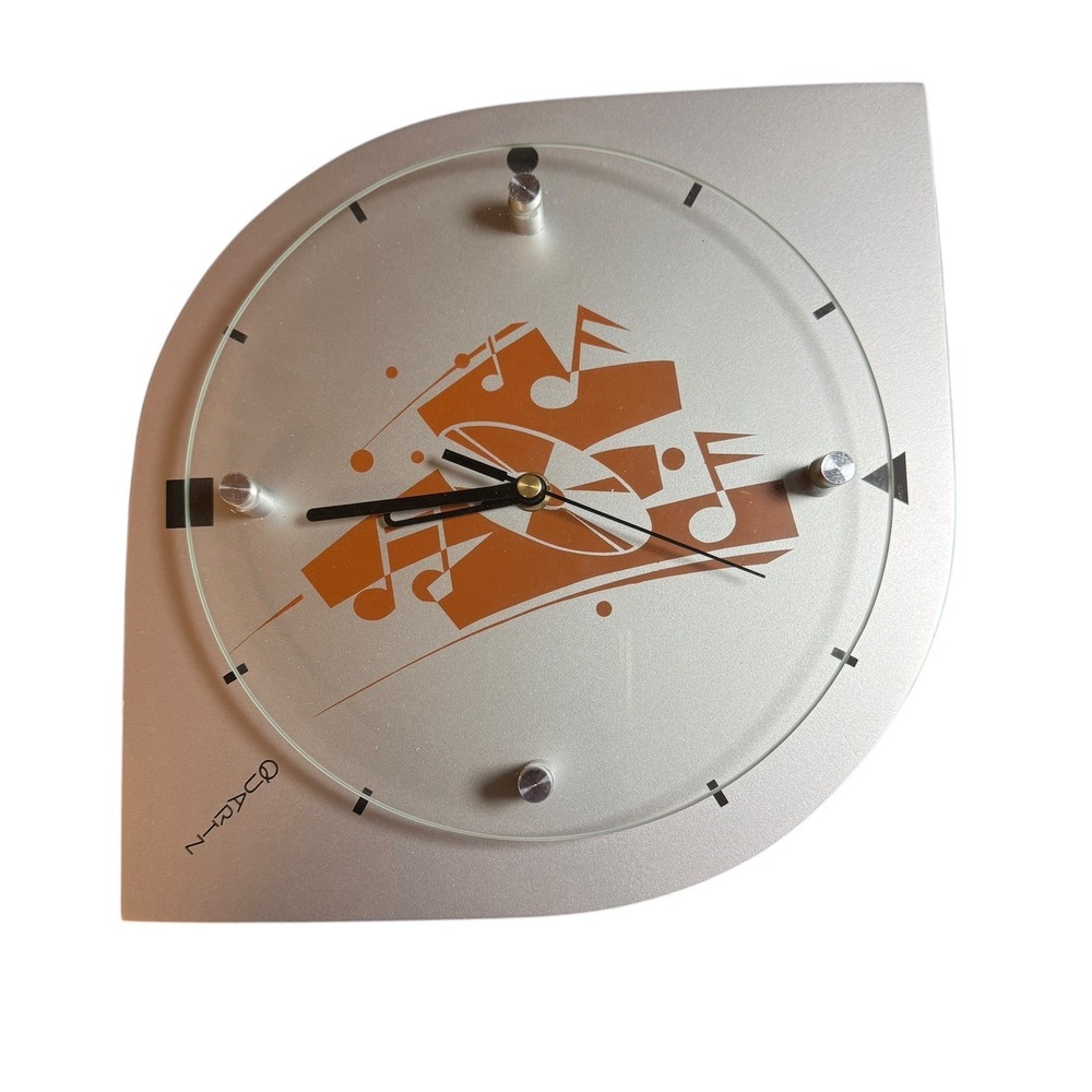 Vintage MCM Hanging Wall Clock Quartz Silver Rock Music Vinyl Modern Steampunk